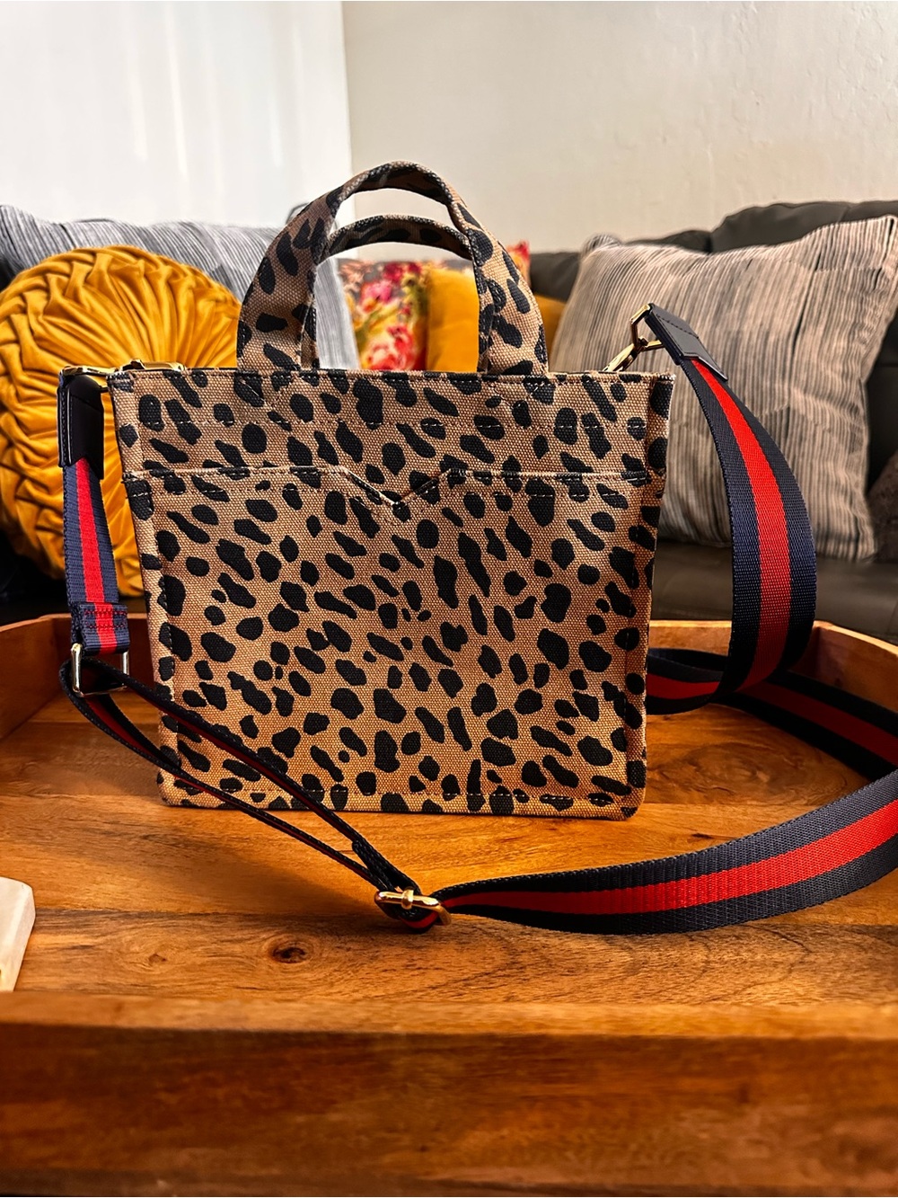 Stella and Dot - Game Changer- Leopard Tote with striped adjustable strap